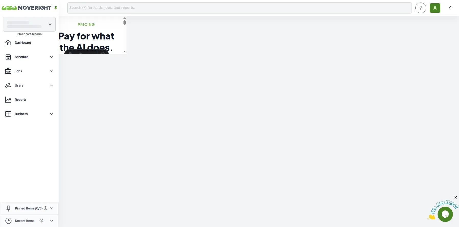 Pricing page embedded inside the app shell