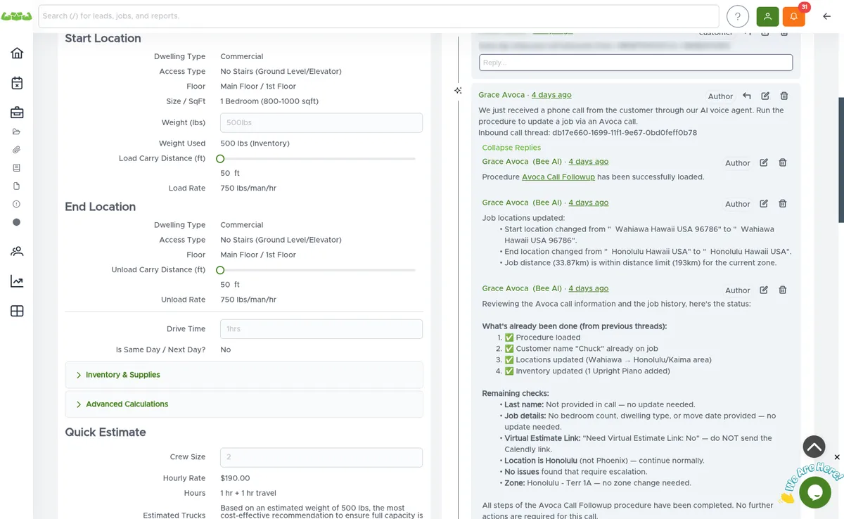 MoveRight estimate builder — build a full move quote while on the call with the customer